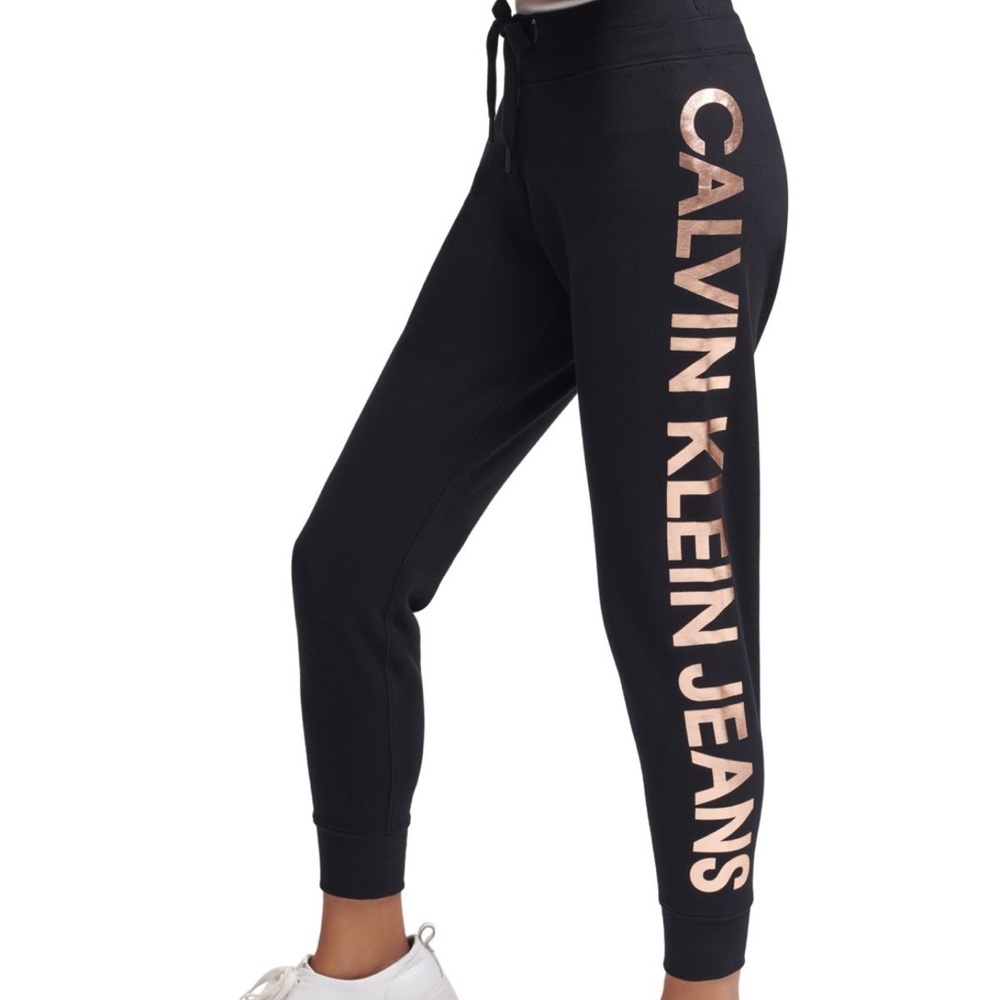 Calvin Klein Black Track Pants with Elastic Cuffs